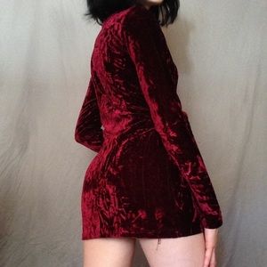 Red velvet mini dress